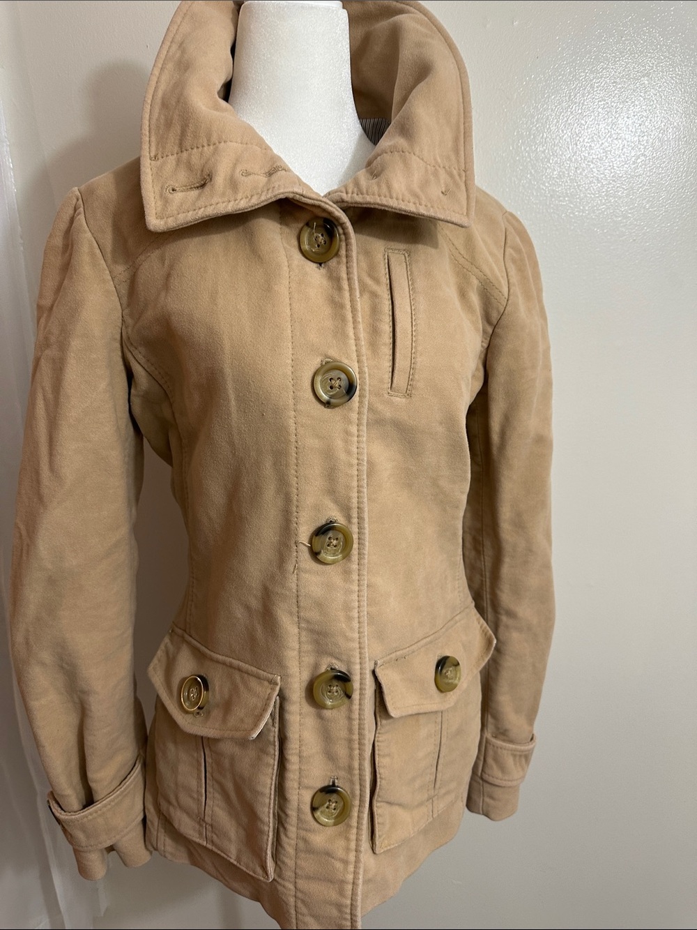 GAP Women's Tan Button-Front Pea Coat